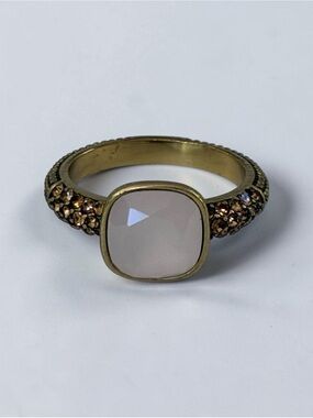 Heidi Daus Gold-Tone Rose Quartz-Tone Crystal Ring Size 9.5